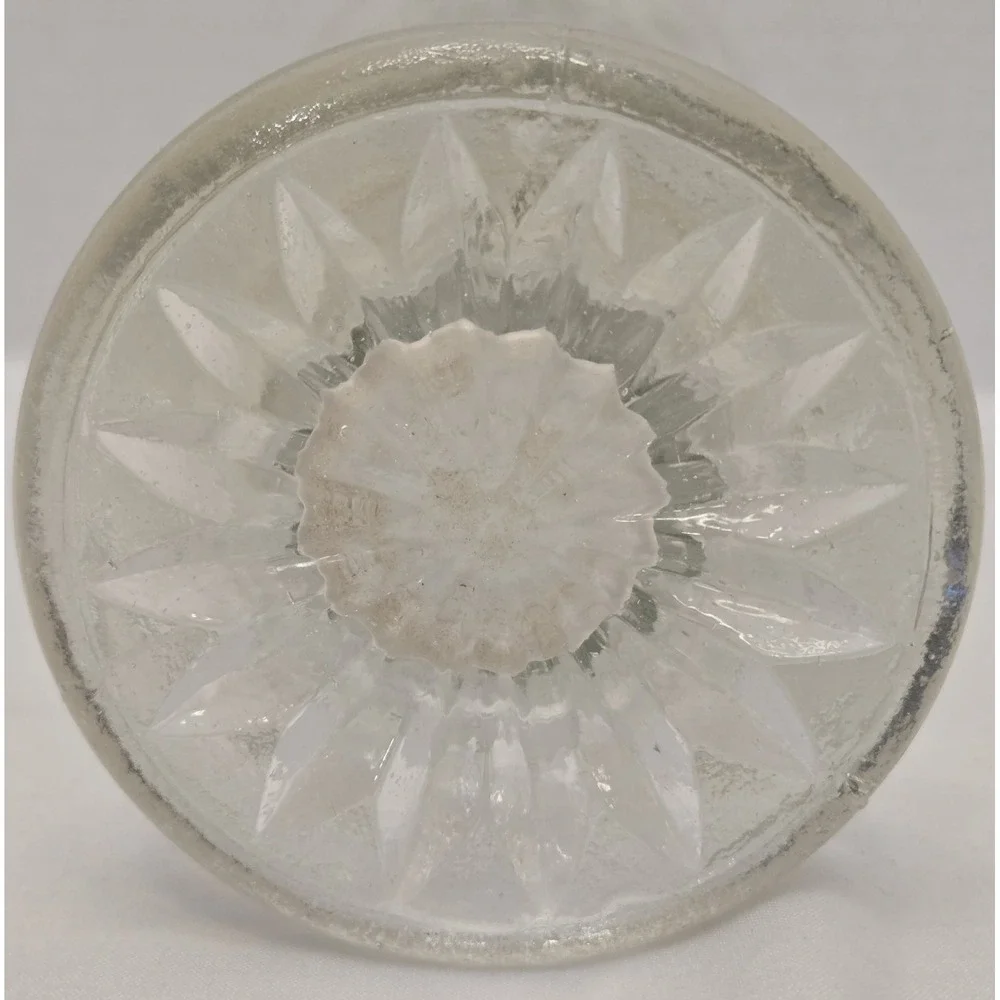 Vtg Clear Pressed Glass Pedestal Vase, Scalloped Fan Diamond Rim Footed Trumpet